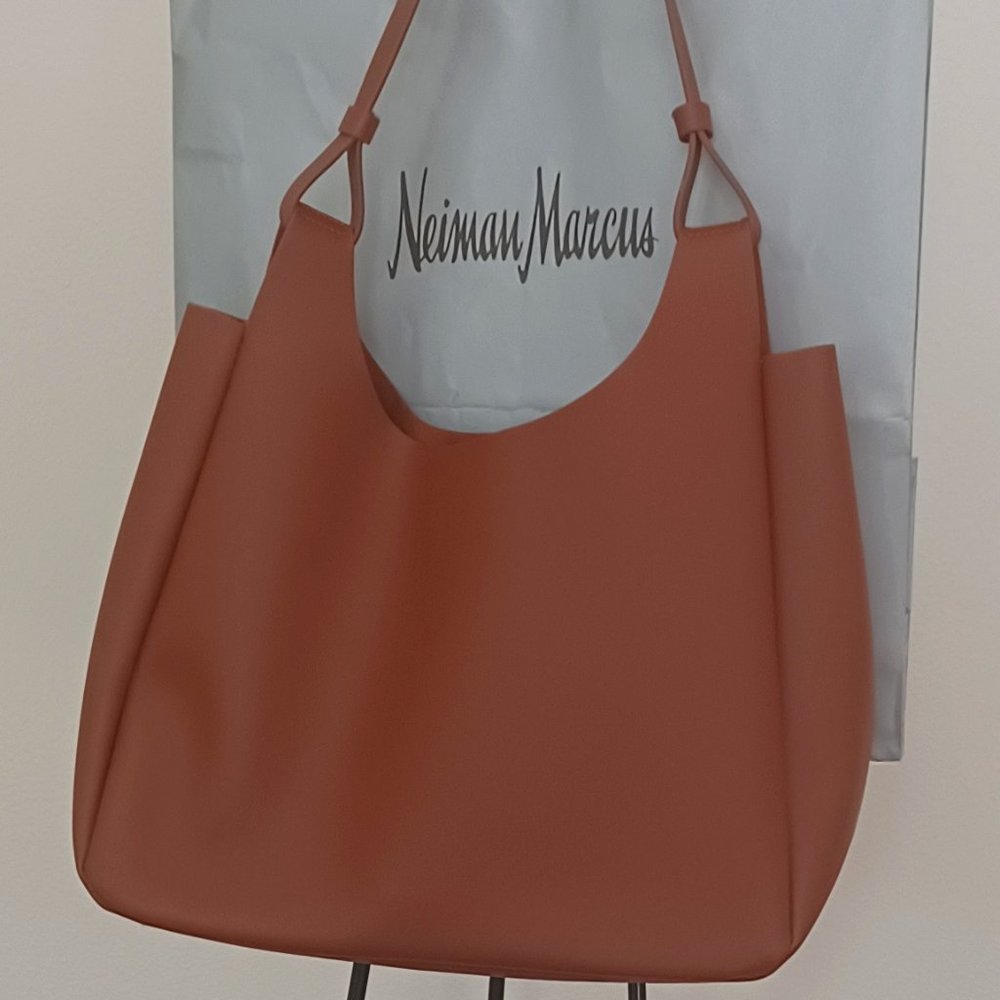 New Neiman Marcus Brown Leather Satchel Tot Purse